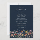 Boho Navy Floral Faire-part de mariage (Devant)