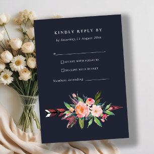 BOHO NAVY LAND BLUSH ARROW FLORAL WEDDING RSVP