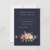 BOHO NAVY LAND BLUSH ARROW FLORAL WEDDING RSVP (Voorkant)