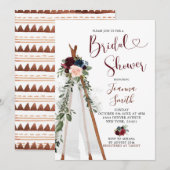 Boho Navy Marsala Teepee Bridal Shower Kaart (Voorkant / Achterkant)