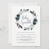 Boho Navy Peony Bloemenkrans Baby Sprinkle Kaart (Voorkant)