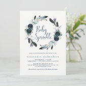 Boho Navy Peony Bloemenkrans Baby Sprinkle Kaart (Staand voorkant)