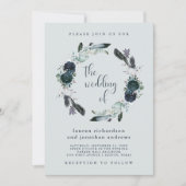 Boho Navy Peony Bloemenkrans op grijs | Bruiloft Kaart (Voorkant)