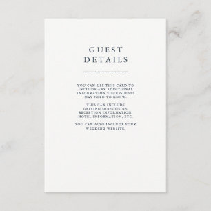 Boho Navy Peony Floral Wedding Guest Details Informatiekaartje