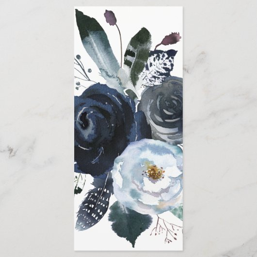 Boho Navy Peony | Menu Mariage de calligraphie mod (Dos)