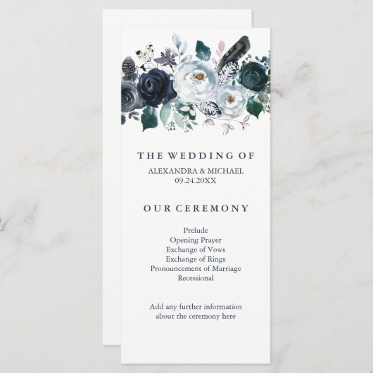 Boho Navy Peony | Programme de mariage (Devant / Derrière)