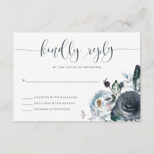 Boho Navy Peony RSVP Calligraphie moderne