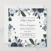 Boho Navy Peony Wedding | Moderne kalligrafie Kaart (Achterkant)