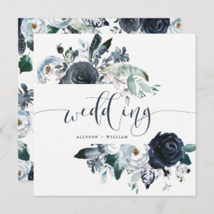 Boho Navy Peony Wedding   Moderne kalligrafie Kaart