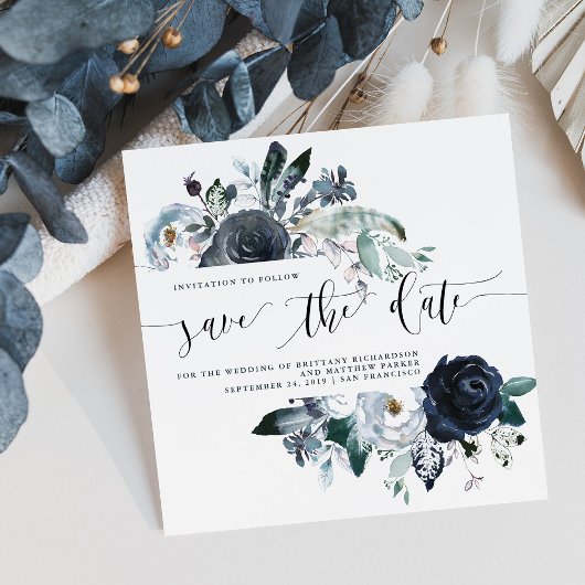 Boho Navy Peony Wedding Save the Date
