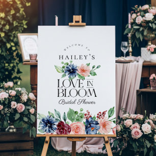 Boho Navy Roze Bloemige Love in Bloom Bruidsfeest Poster