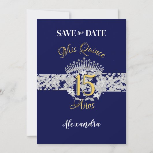  Boho Navy Silver Quinceañera Spaans Save The Date (Voorkant)
