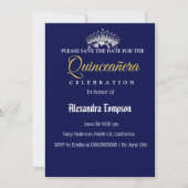  Boho Navy Silver Quinceañera Spaans Save The Date (Achterkant)