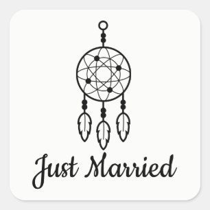 Boho Netjes Getrouwd Droomvanger Trouwfeest Zwart Vierkante Sticker