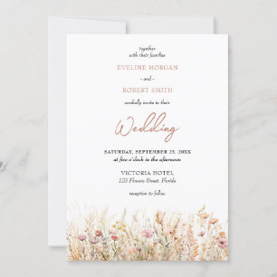 Boho neutraal aards pastel wilde bloemen weide kaart