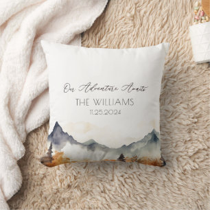 Boho Neutraal Berg Bruiloft Koppel Kussen