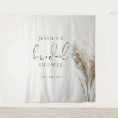 Boho Neutraal Fluffy Pampas Gras Bruidsdouche Wandkleed (Voorkant)