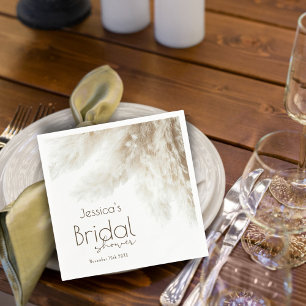 Boho neutraal pluizig Pampas gras bruidsdouche Servet