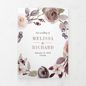 Boho Neutral Aardse Taupe Bloemen QR Code Bruiloft Drieluik Uitnodiging (Cover)