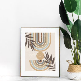 Boho Neutral Abstracte regenbogen en bladeren muur Poster