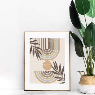 Boho Neutral Abstracte regenbogen en bladeren muur Poster