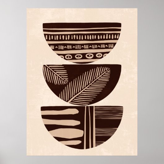 Boho Neutral Abstracte Tribal Bowls Wall Art Poster (Voorkant)
