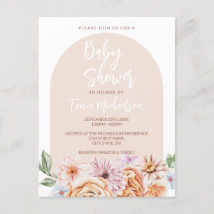 Boho Neutral Bloemen Baby shower Briefkaart