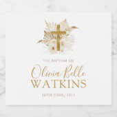 Boho Neutral Bloemen Doop Doopsel Sparkling Wijnetiket (Enkel label)