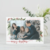 Boho Neutral Burgundy Red Merry-kerstfoto Feestdagenkaart (Staand voorkant)