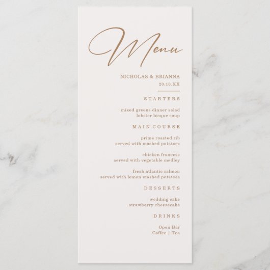 Boho Neutral Champagne Menu Mariage (Devant)