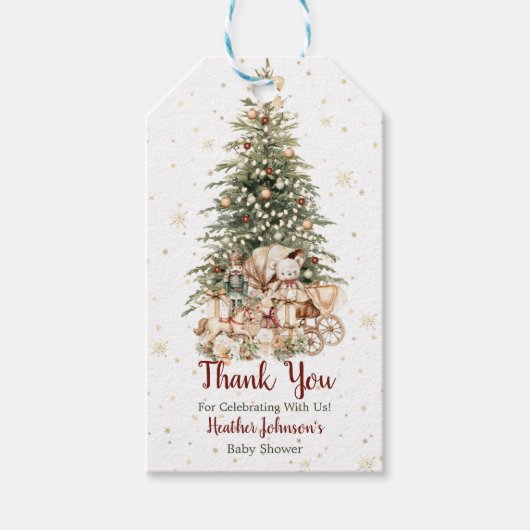 Boho Neutral Christmas Baby shower Cadeaulabel (Voorkant)