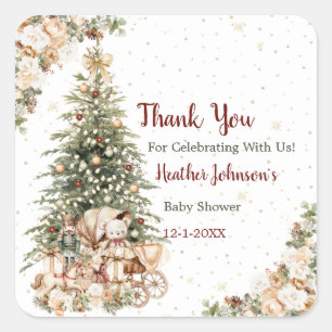 Boho Neutral Christmas Baby shower Vierkante Sticker