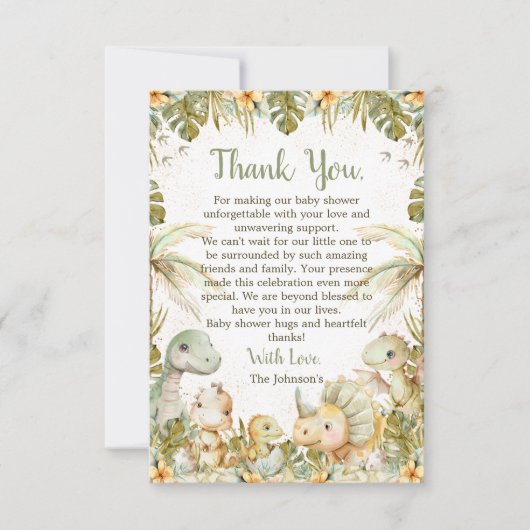 Boho Neutral Dinosaur-Baby shower Bedankkaart (Voorkant)