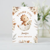 Boho Neutral Dinosaur Baby shower bedankkaart (Staand voorkant)