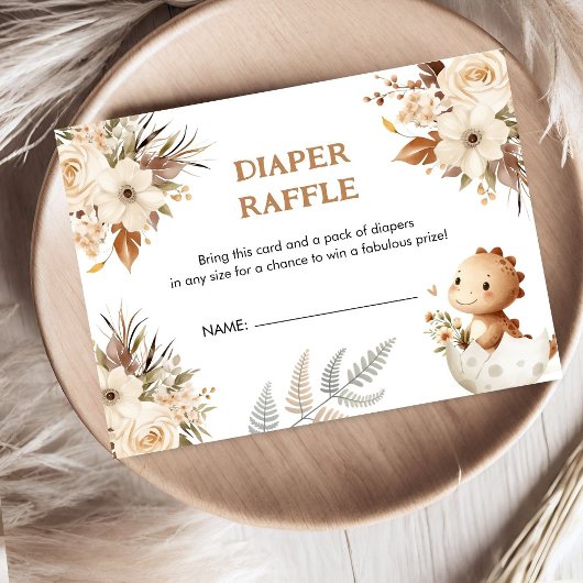 Boho Neutral Dinosaur Baby shower Luier Raffle Informatiekaartje