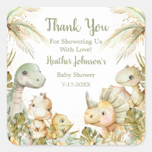 Boho Neutral Dinosaur-Baby shower Vierkante Sticker