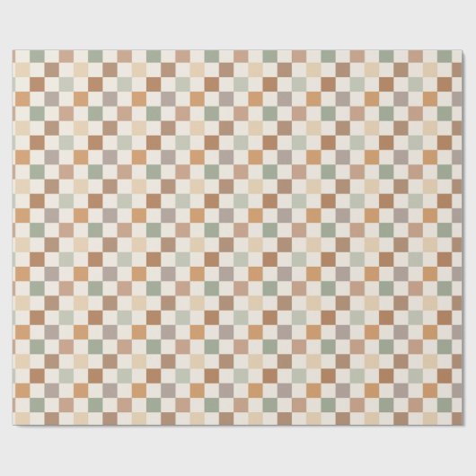 Boho Neutral Earthy Checker Checkerboard Checkered Cadeaupapier (Vlak)
