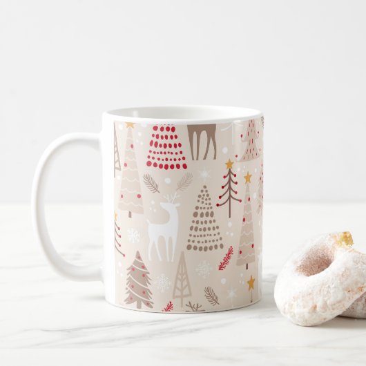 Boho Neutral Flat Christmas Trees Woodland Animals Koffiemok (Met donut)