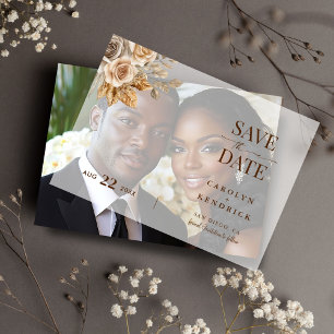 Boho Neutral Floral Elegant Wedding Save the Date Vellum Uitnodigingen