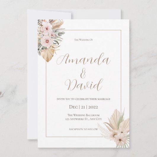 Boho Neutral Floral Faire-part de mariage (Devant)