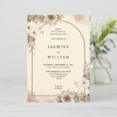 Boho Neutral Floral Wedding Kaart (Staand voorkant)