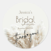 Boho Neutral Fluffy Pampas Grass Vrijgezellenfeest Ronde Sticker (Voorkant)