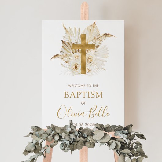 Boho Neutral Gedroogde Palmbloemdoop Welkom Poster