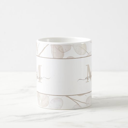 Boho Neutral Lunaria Custom Monogram en Naam Mok (Center)