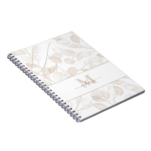 Boho Neutral Lunaria Custom Name Initiaal Notitieboek (Rechterzijde)