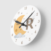 Boho Neutral Moon Nursery Clock with Name Brown Ronde Klok (Hoek)