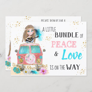 * Boho Neutral Peace & Love Hippie Baby shower I Kaart