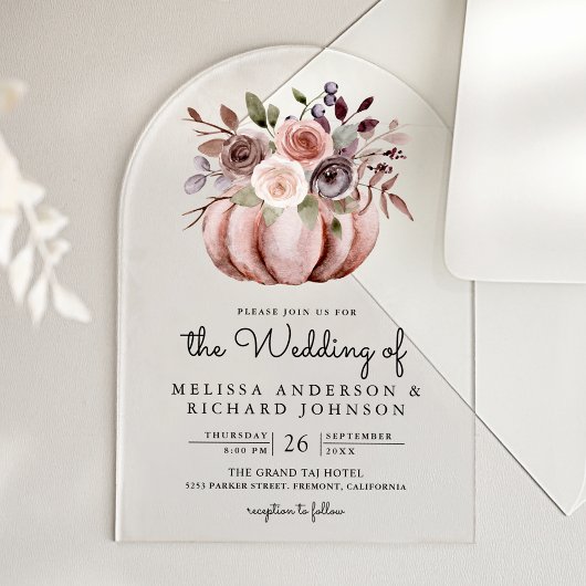 Boho Neutral Pumpkin Floral Wedding Acryl Uitnodigingen