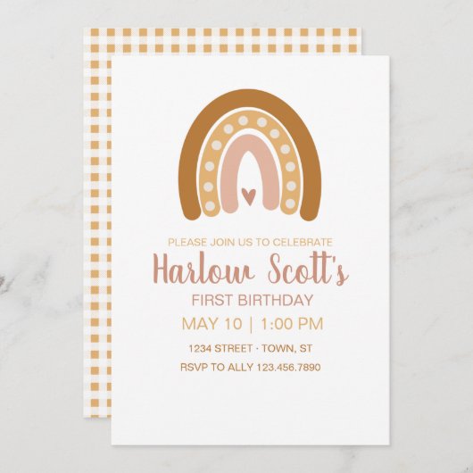 Boho Neutral Rainbow Birthday Kaart (Voorkant / Achterkant)