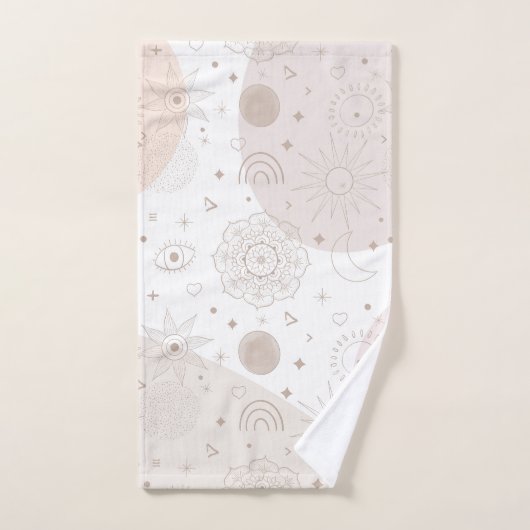 Boho Neutral Space Doodles Design esthétique (Serviette à main)